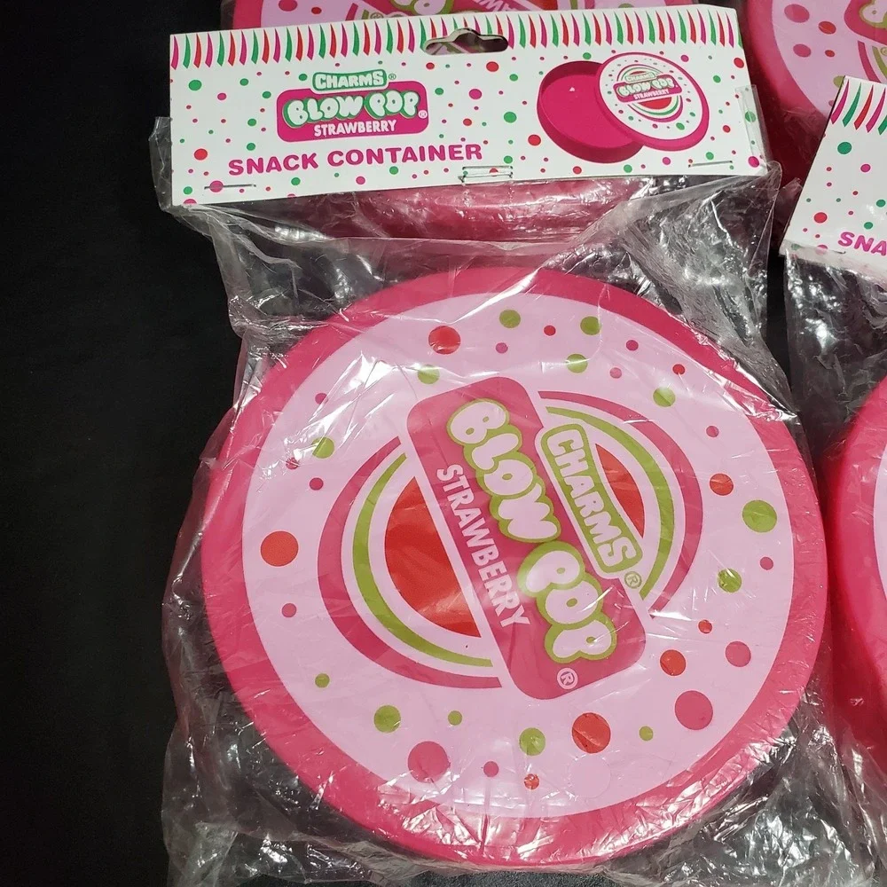 Best Brands Round Plastic Charms Strawberry Blow Pop Novelty Snack Container X 4